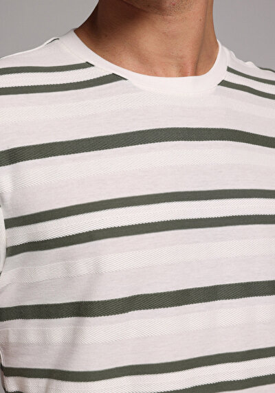 Image de T-shirt À Manches Courtes Blanc Regular Fit Rayé Homme
