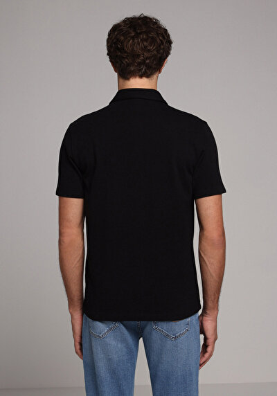 Image de T-shirt Polo À Manches Courtes Noir Droit Regular Fit Homme