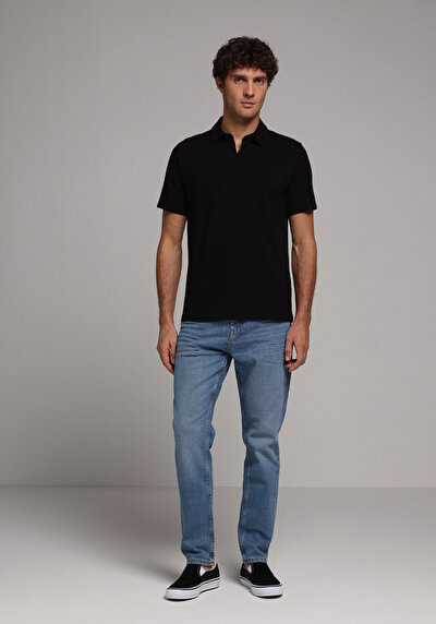 Image de T-shirt Polo À Manches Courtes Noir Droit Regular Fit Homme