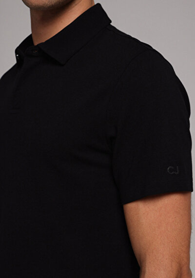Image de T-shirt Polo À Manches Courtes Noir Droit Regular Fit Homme