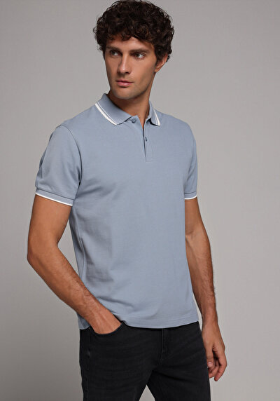 Image de T-shirt Polo À Manches Courtes Bleu Droit Regular Fit Homme