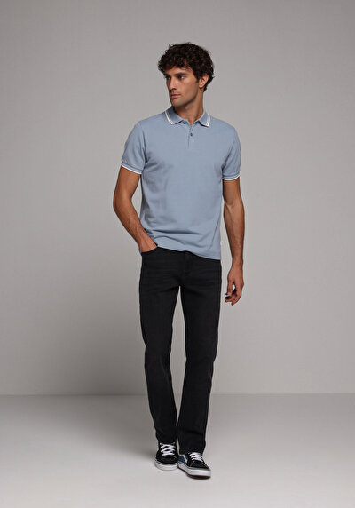 Image de T-shirt Polo À Manches Courtes Bleu Droit Regular Fit Homme