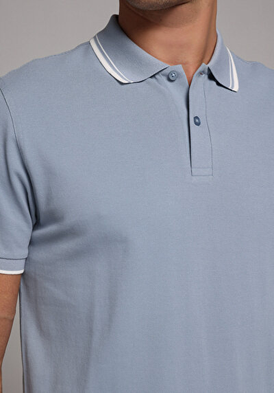 Image de T-shirt Polo À Manches Courtes Bleu Droit Regular Fit Homme