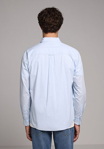 Image de Chemise À Manches Longues Bleu Regular Fit Droit Popeline Homme
