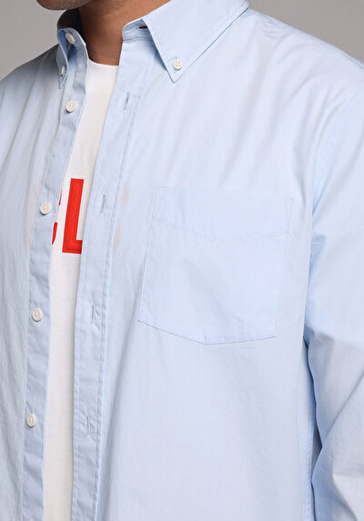 Image de Chemise À Manches Longues Bleu Regular Fit Droit Popeline Homme