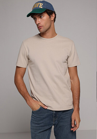 Image de T-shirt À Manches Courtes Beige Regular Fit Droit Homme