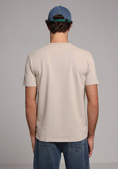 Image de T-shirt À Manches Courtes Beige Regular Fit Droit Homme