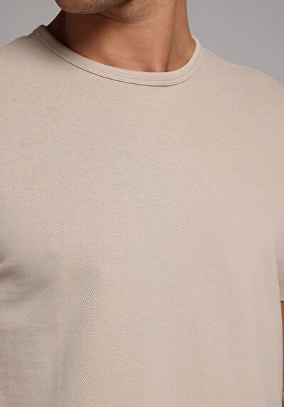 Image de T-shirt À Manches Courtes Beige Regular Fit Droit Homme