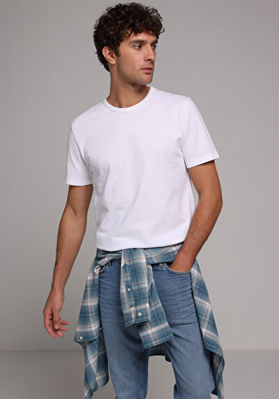 Image de T-shirt À Manches Courtes Blanc Regular Fit Droit Homme