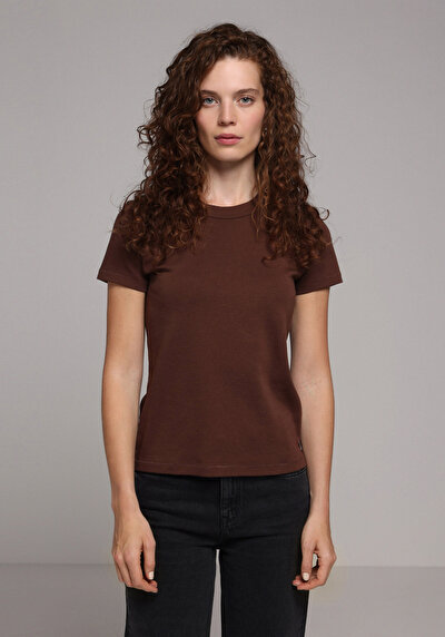 Image de T-shirt À Manches Courtes Marron Slim Fit Droit Femme