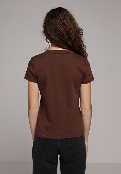 Image de T-shirt À Manches Courtes Marron Slim Fit Droit Femme
