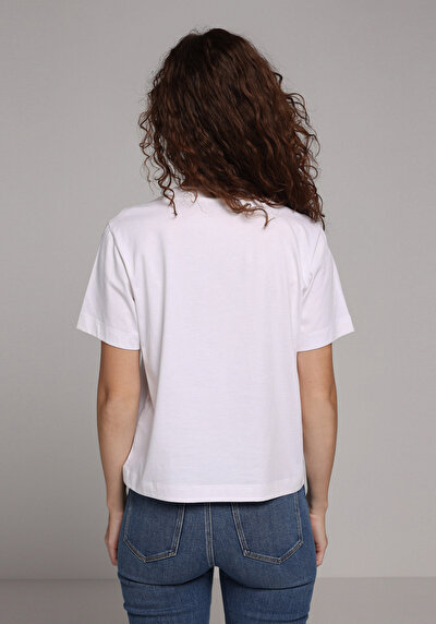 Image de T-shirt À Manches Courtes Blanc Boxy Fit Imprimé Femme