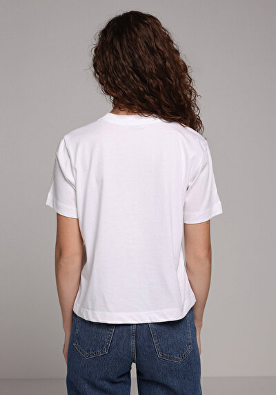 Image de T-shirt À Manches Courtes Blanc Boxy Fit Imprimé Femme