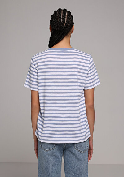 Image de T-shirt À Manches Courtes Bleu Regular Fit Rayé Femme