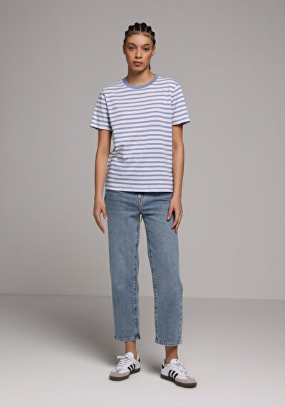 Image de T-shirt À Manches Courtes Bleu Regular Fit Rayé Femme