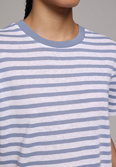 Image de T-shirt À Manches Courtes Bleu Regular Fit Rayé Femme