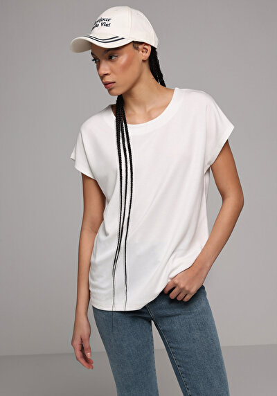 Image de T-shirt À Manches Courtes Blanc Regular Fit Droit Femme