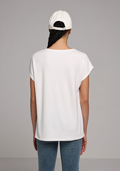 Image de T-shirt À Manches Courtes Blanc Regular Fit Droit Femme