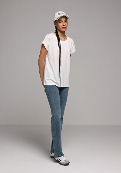 Image de T-shirt À Manches Courtes Blanc Regular Fit Droit Femme