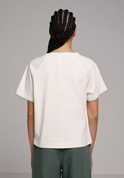 Image de T-shirt À Manches Courtes Ecru Regular Fit Brodé Femme