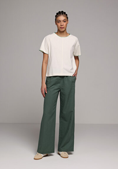 Image de T-shirt À Manches Courtes Ecru Regular Fit Brodé Femme