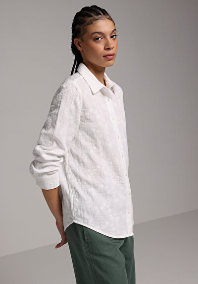 Image de Chemise À Manches Longues Blanc Regular Fit Droit Mousseline Femme