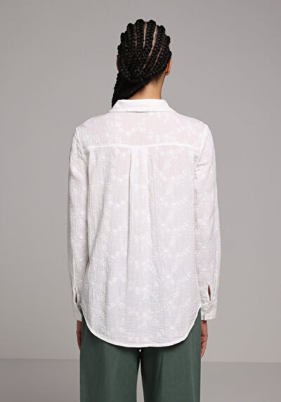 Image de Chemise À Manches Longues Blanc Regular Fit Droit Mousseline Femme