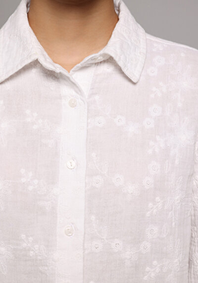 Image de Chemise À Manches Longues Blanc Regular Fit Droit Mousseline Femme