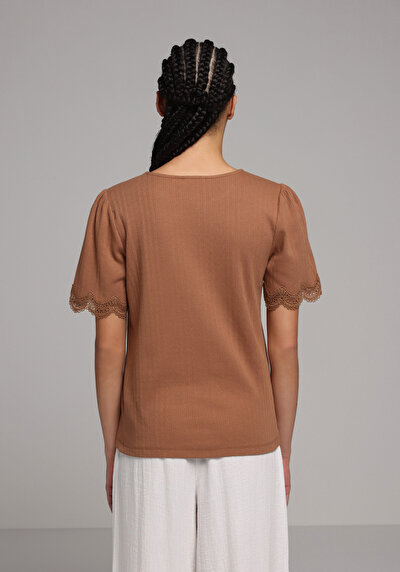 Image de Blouse À Manches Courtes Marron Regular Fit Manches Courtes Femme