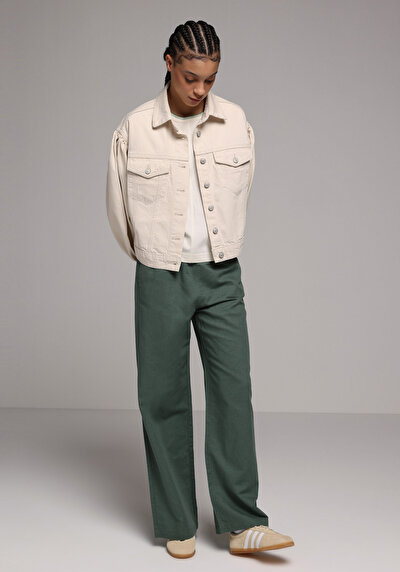 Afficher les détails de Pantalon  Wide Leg High Rise En Uni Regular Fit Femme