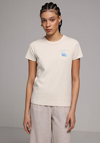 Image de T-shirt À Manches Courtes Blanc Slim Fit Imprimé Femme