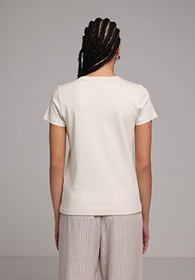 Image de T-shirt À Manches Courtes Blanc Slim Fit Imprimé Femme