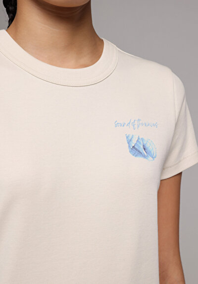 Image de T-shirt À Manches Courtes Blanc Slim Fit Imprimé Femme