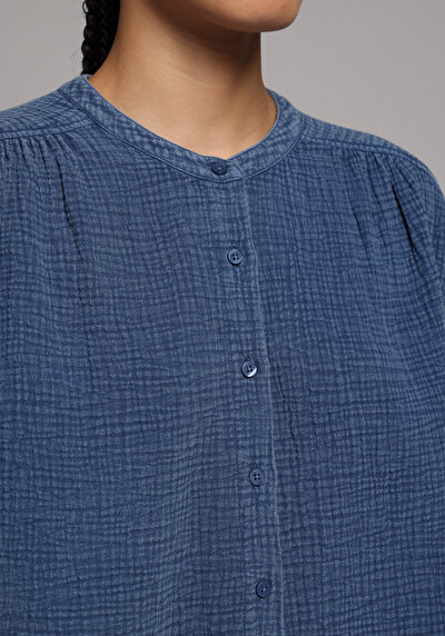 Image de Chemise À Manches Courtes Bleu Droit Fashion Fit Femme