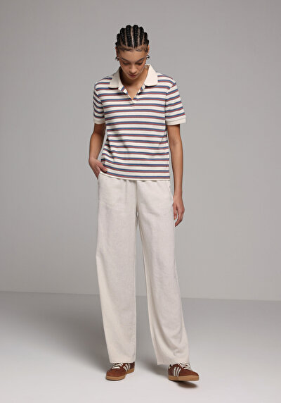Image de Pantalon Beige Wide Leg High Rise En Uni Regular Fit Femme