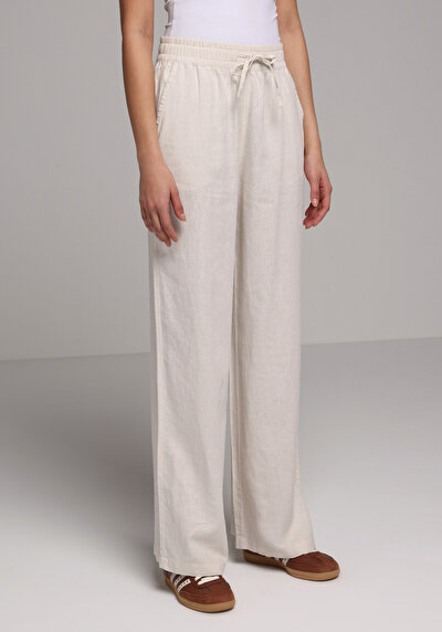 Image de Pantalon Beige Wide Leg High Rise En Uni Regular Fit Femme