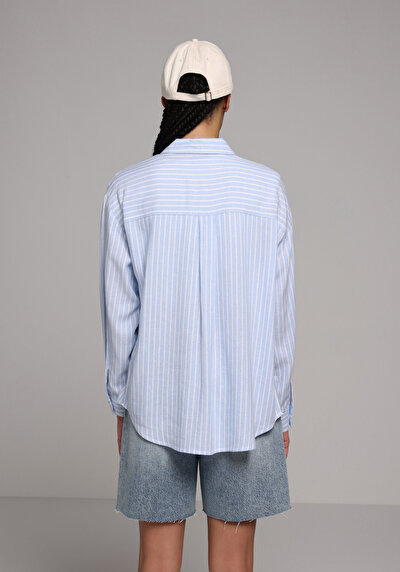 Image de Chemise À Manches Longues Bleu X Boyfriend Fit Rayé Uni Femme