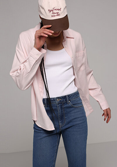 Afficher les détails de Chemise À Manches Longues Rose X Boyfriend Fit Droit Uni Femme