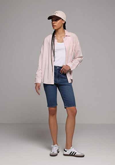 Afficher les détails de Chemise À Manches Longues Rose X Boyfriend Fit Droit Uni Femme