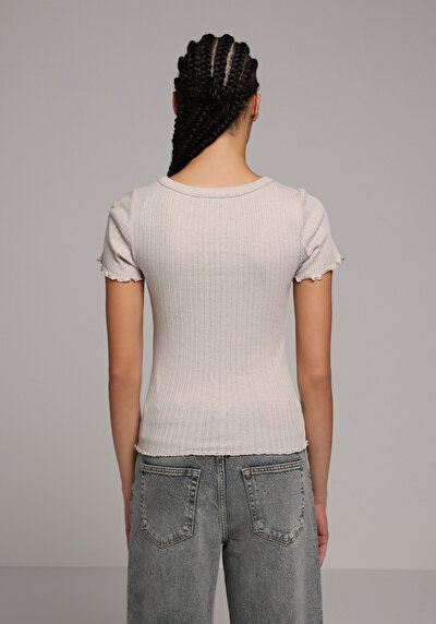 Image de T-shirt À Manches Courtes Beige Slim Fit Droit Femme