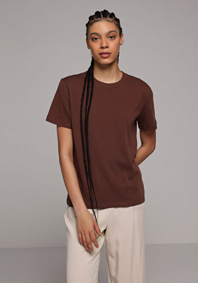Image de T-shirt À Manches Courtes Marron Regular Fit Droit Femme