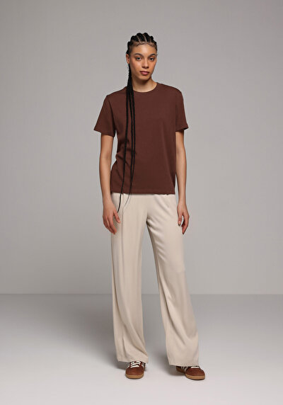 Image de T-shirt À Manches Courtes Marron Regular Fit Droit Femme