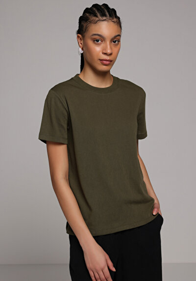 Image de T-shirt À Manches Courtes Kaki Regular Fit Droit Femme