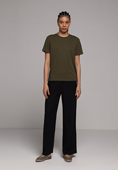 Image de T-shirt À Manches Courtes Kaki Regular Fit Droit Femme