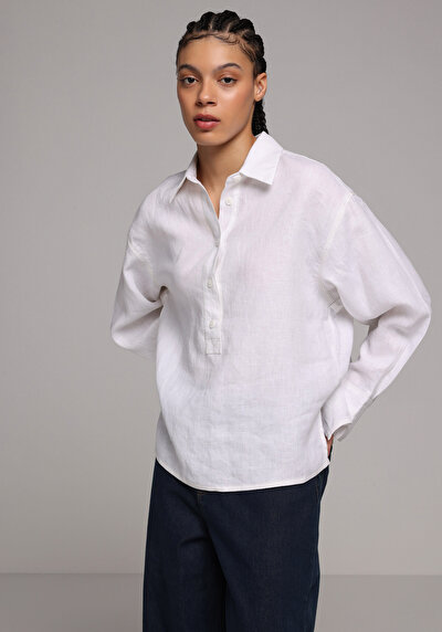 Image de Chemise À Manches Longues Blanc Fashion Fit Droit Uni Femme