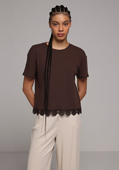 Image de Blouse À Manches Courtes Marron Regular Fit Manches Courtes Femme