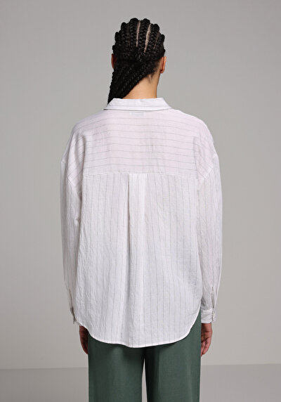 Afficher les détails de Chemise À Manches Longues Blanc Fashion Fit Rayé Uni Femme