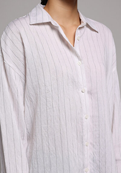 Afficher les détails de Chemise À Manches Longues Blanc Fashion Fit Rayé Uni Femme