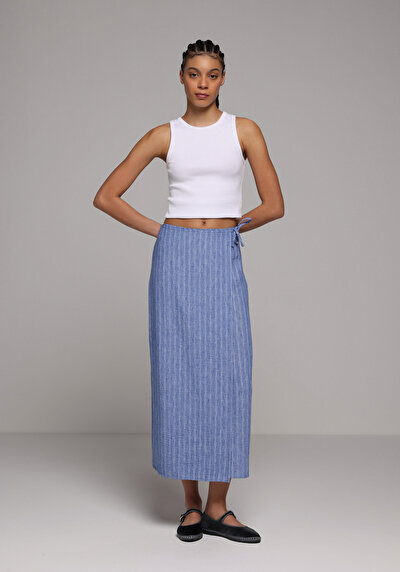 Image de Jupe Bleu Midi Rayé Uni Maxi Femme