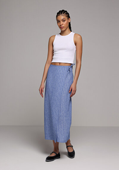 Image de Jupe Bleu Midi Rayé Uni Maxi Femme